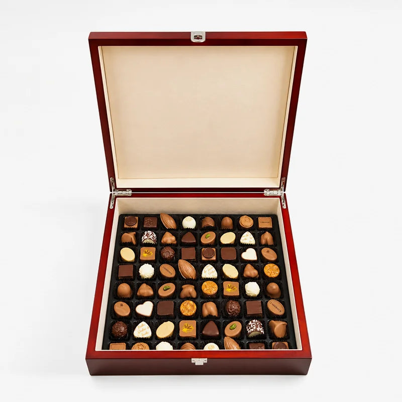 Brown Wooden Luxury Praline Box 64 pcs
